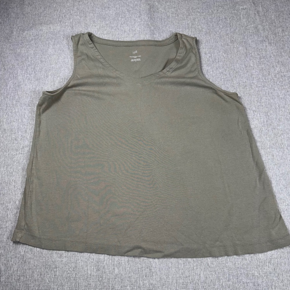 J. Jill Pima Rounded-V-Neck Tank Top Olive Green 100% Pima Cotton Large
